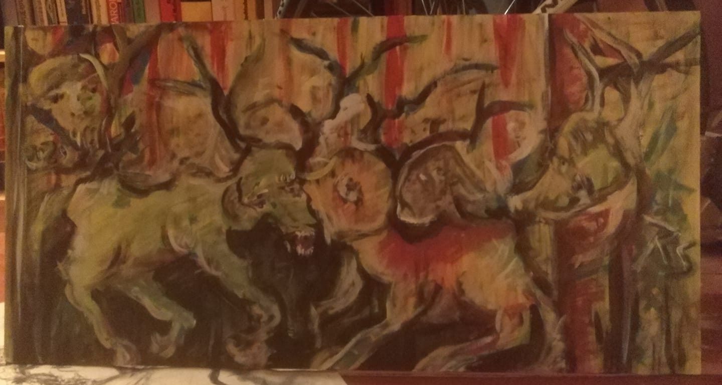 Ein Gemälde von Ralf Splettstößer aus dem November 2020 mit Wesen, die aus dem Schatternreich heraufkommen.